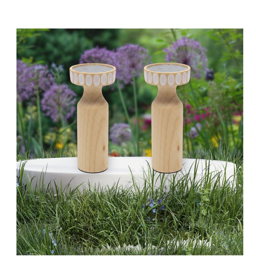 Set of 2 Wooden Candleholders 10” High